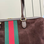 Gucci handbag handle and dark brown leather with green and red web stripe panel