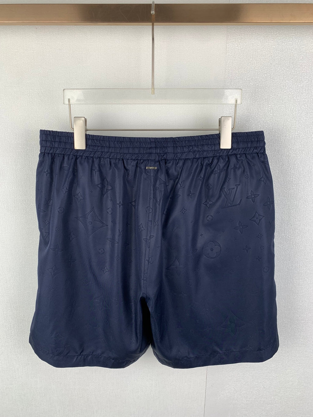 Louis Vuitton monogram shorts front with center seam, dark navy