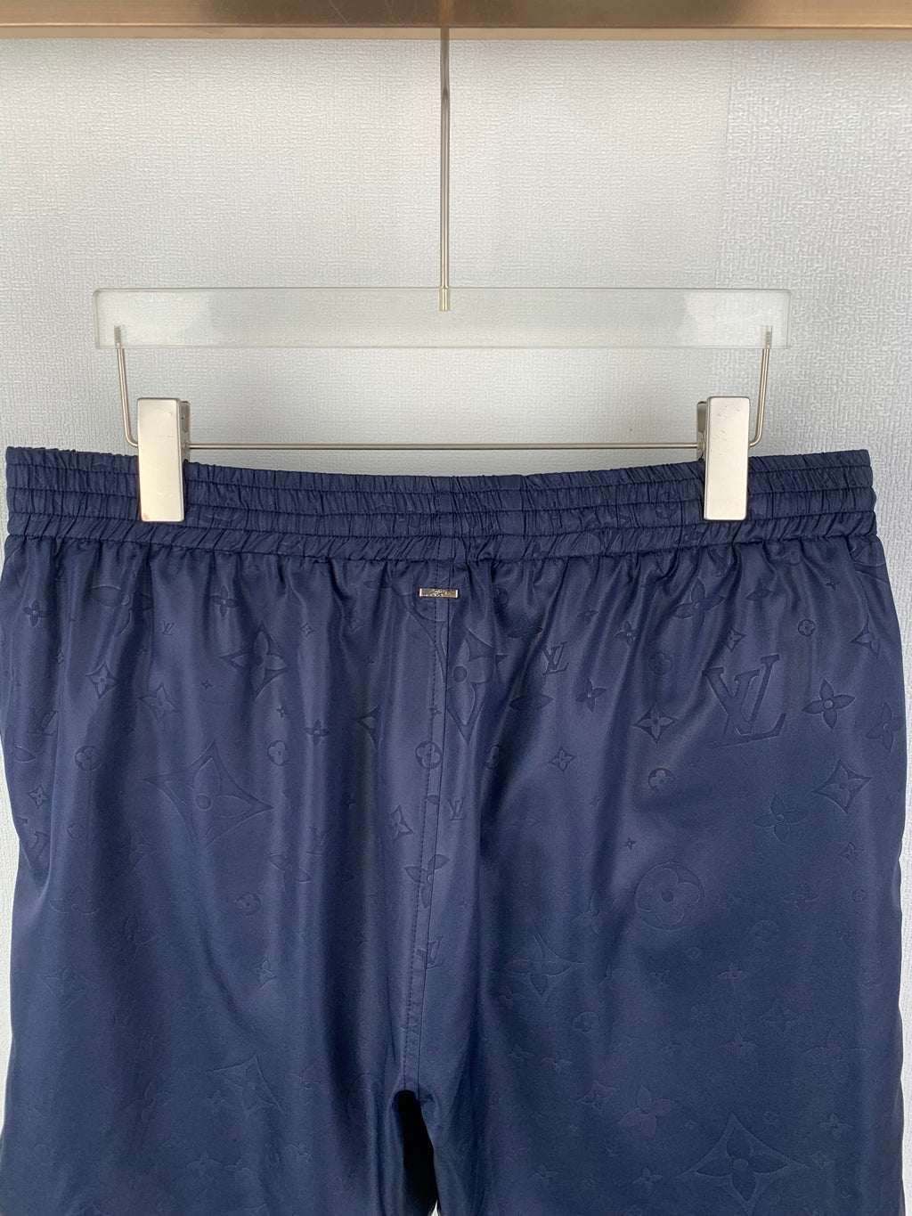 Louis Vuitton monogram shorts with elastic waistband and small chest pocket, navy