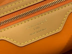 Louis Vuitton bag leather logo patch, tan with stitched edges