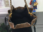 Louis Vuitton monogram tote bag with chain handles, open top and black lining