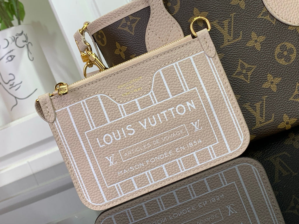 Louis Vuitton monogram small crossbody pouch in beige with gold-tone clasp and strap
