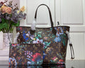 Louis Vuitton tote bag with colorful floral print and matching pouch