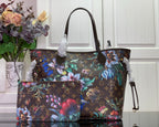 Louis Vuitton tote bag with colorful floral print and matching pouch