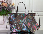 Louis Vuitton tote bag with colorful floral print and crossbody strap