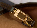 Brown leather strap with gold clasp hardware on Louis Vuitton tote