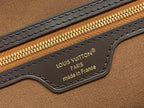 Louis Vuitton bag strap with logo plate and stitched edge, dark brown
