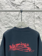 Balenciaga graphic T-shirt, dark navy, crew neck, large red logo graphic on chest