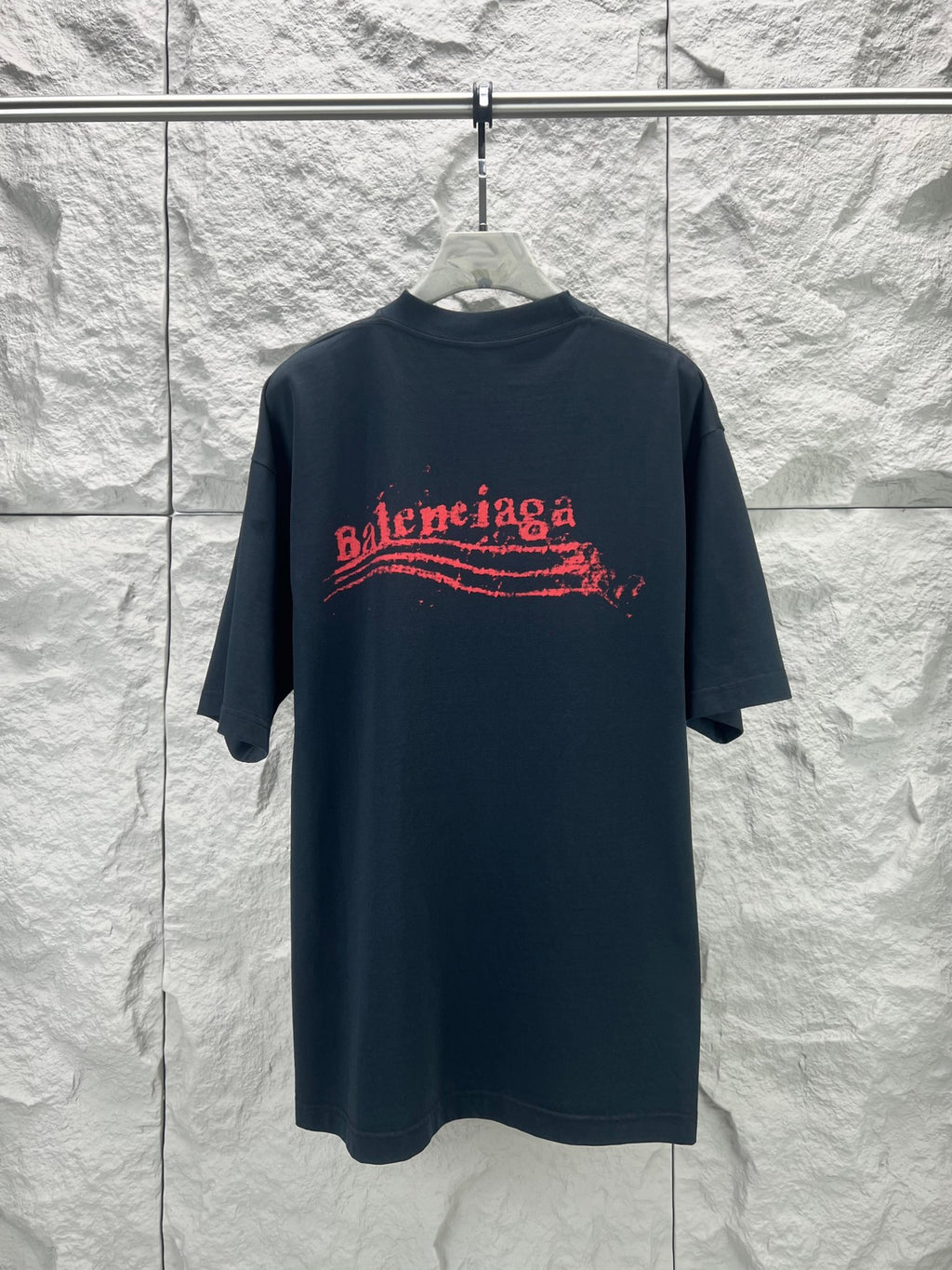 Balenciaga graphic T-shirt, dark navy, crew neck, short sleeves, large red logo print