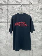Balenciaga graphic T-shirt, dark navy, crew neck, short sleeves, large red logo print