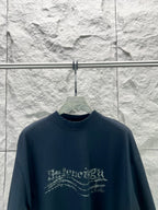 Balenciaga graphic T-shirt, dark navy, crew neck, short sleeves, distressed chest logo