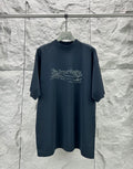 Balenciaga graphic T-shirt, dark navy, crew neck, short sleeves, distressed logo print