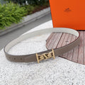 Hermes leather belt, taupe strap with gold buckle and adjustment holes