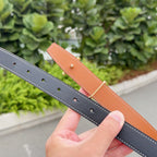Leather belt strap with rows of punched holes, dark blue and tan options