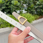 Light leather belt strap with gold-tone square buckle and stitched detail