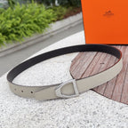 Hermes belt in light beige textured leather with silver square buckle