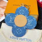 Louis Vuitton blue monogram flower keychain charm with round beige back badge