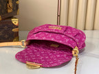 Louis Vuitton fuchsia monogram crossbody bag with strap and top flap open