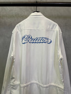 White long-sleeve jacket with large blue back logo