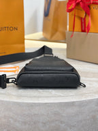 Louis Vuitton black monogram crossbody bag with zipper top and leather trim