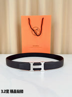 Hermes belt in dark textured leather with silver-tone H buckle