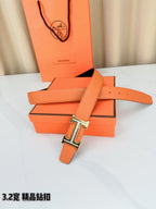 Hermes H-buckle belt, orange leather with silver H buckle and adjustable hole row