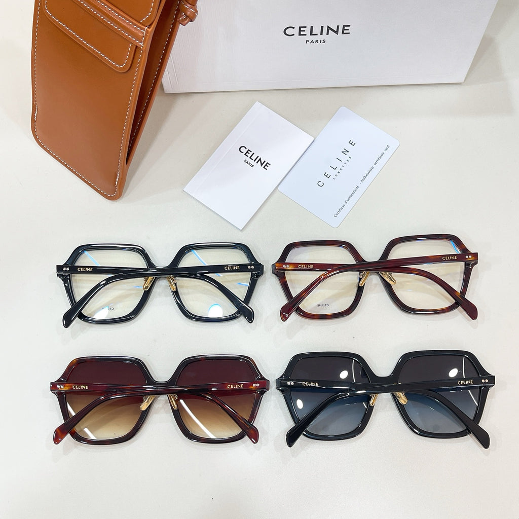 Celine eyeglasses set with clear and tinted lenses in mixed dark and tortoiseshell frames