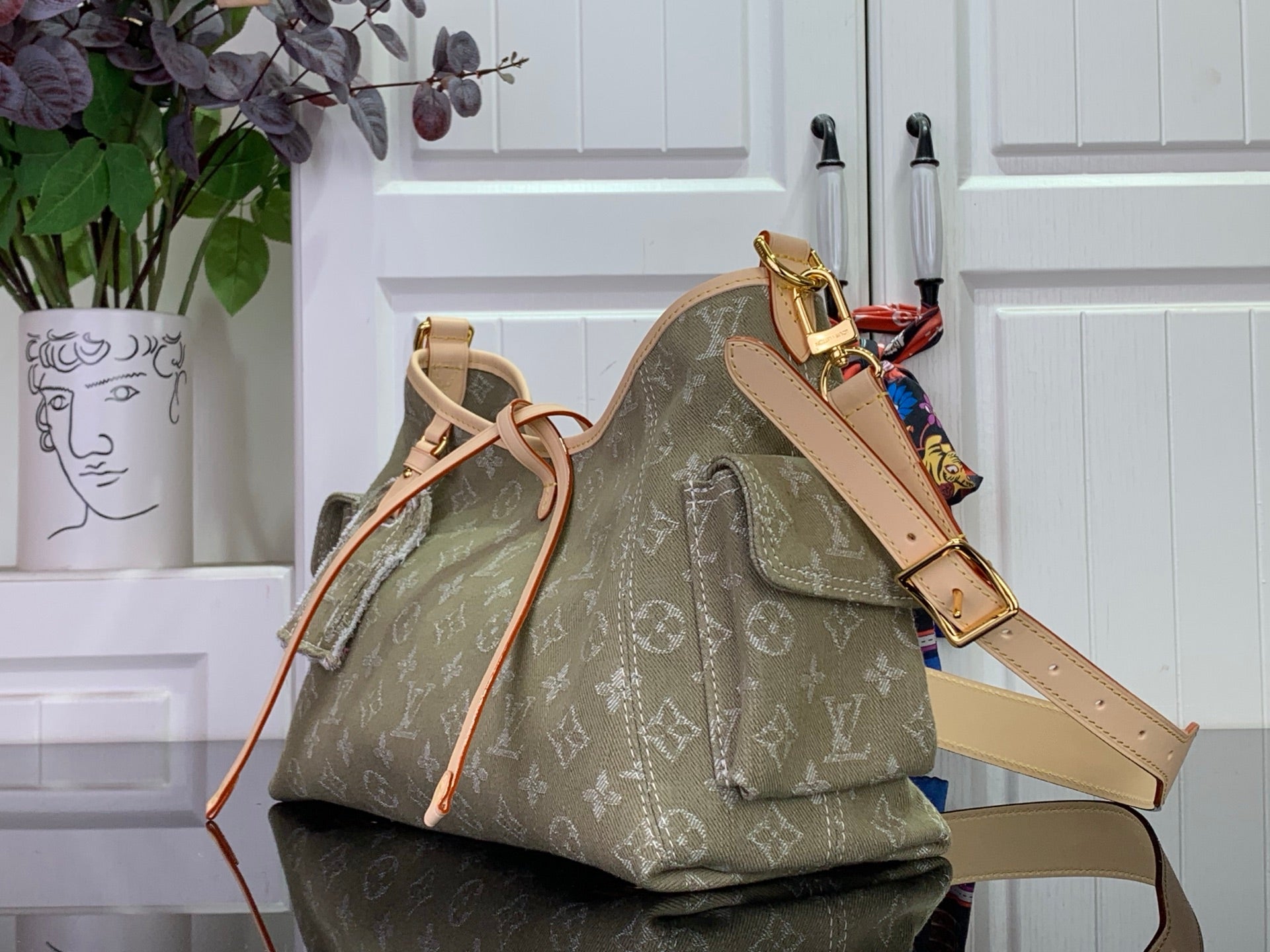 Olive monogram hobo bag with crossbody strap and gold-tone hardware