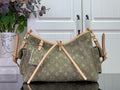 Olive monogram hobo bag with tan leather trim and top handles