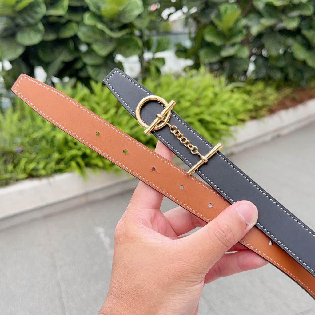 Hermes belt with two-tone design: navy top strap and tan leather strap