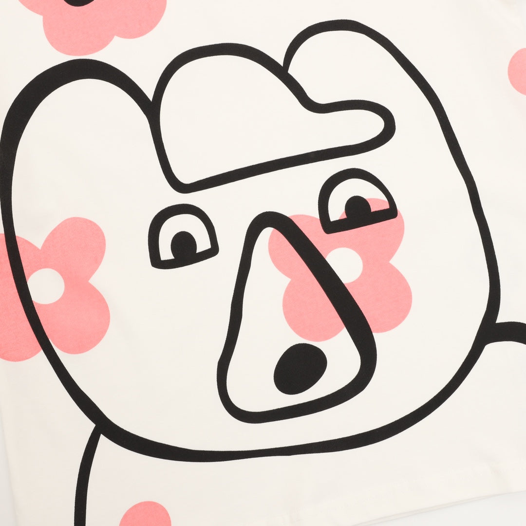 White Gucci graphic T-shirt close-up of black-and-pink animal face design