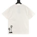 White Gucci graphic T-shirt back view with small black flower patch