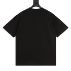 Black short-sleeve T-shirt on hanger, plain back