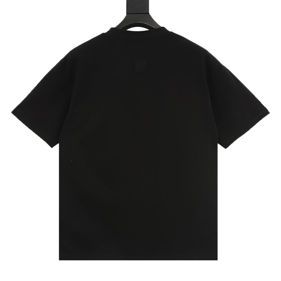 Black short-sleeve T-shirt with small Gucci logo on upper back