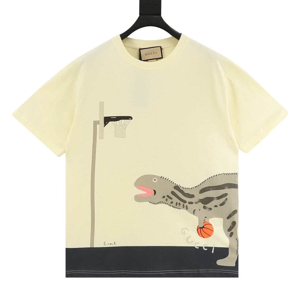 Gucci short-sleeve T-shirt, pale yellow with dinosaur graphic front