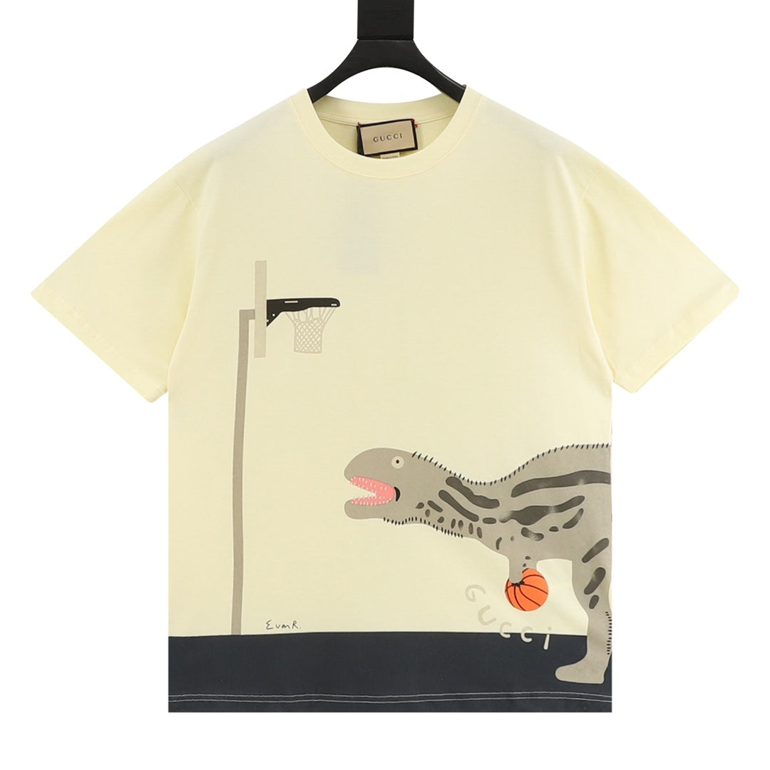Gucci short-sleeve T-shirt, pale yellow with dinosaur graphic front
