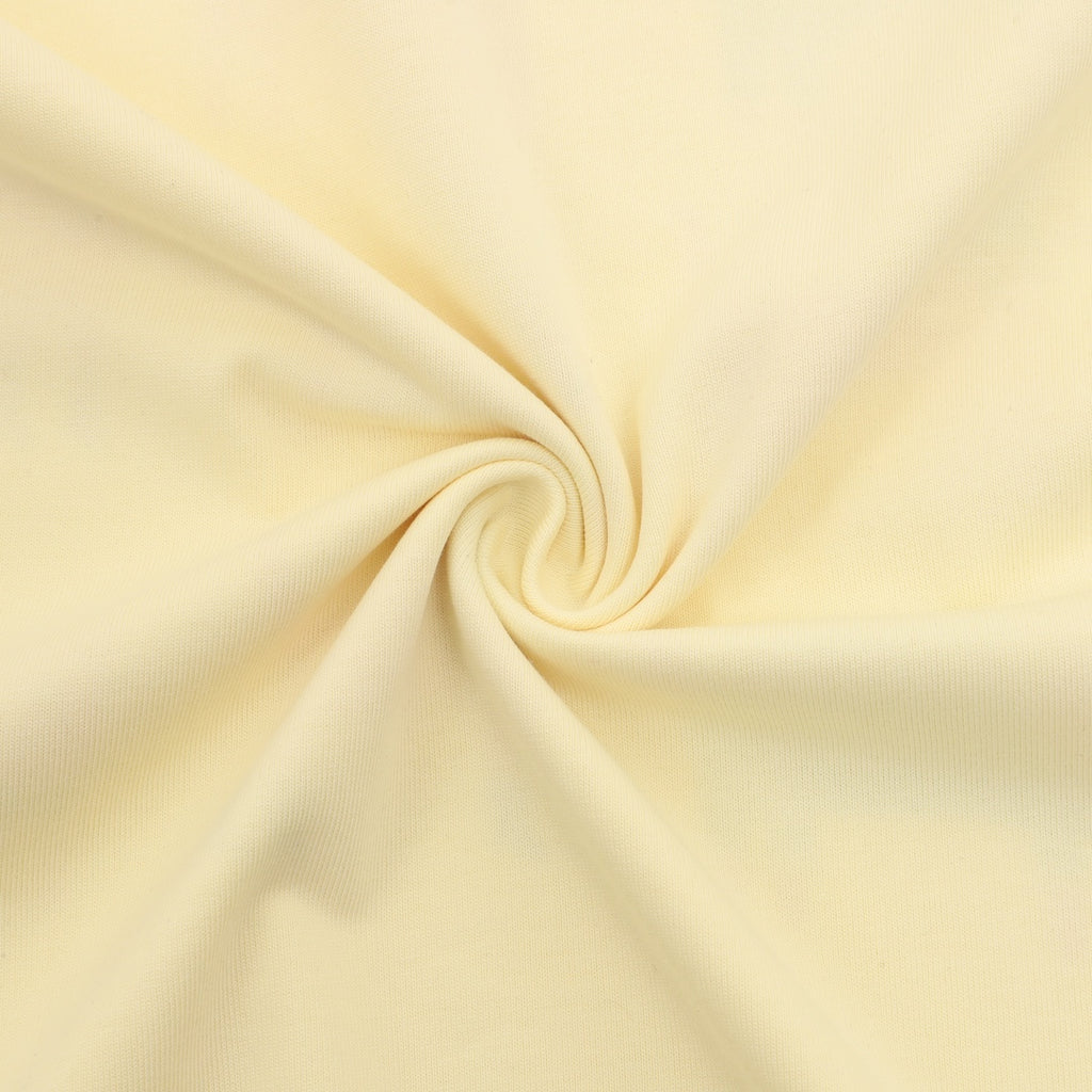 Kids pale yellow T-shirt fabric drape, smooth knit texture