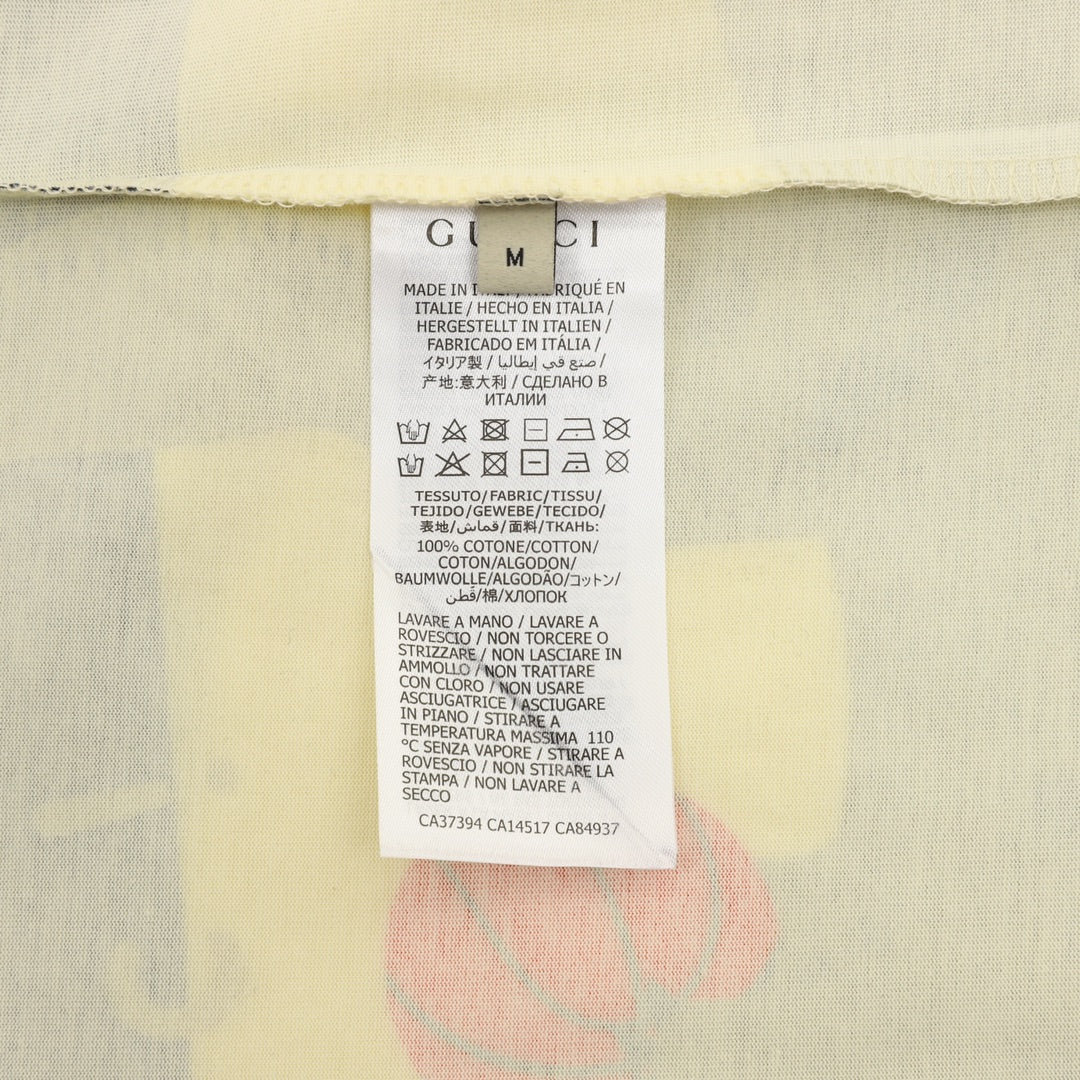 Gucci short-sleeve T-shirt care label with material and washing instructions