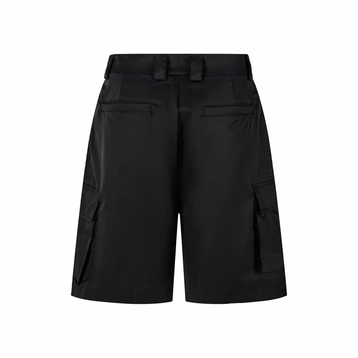 Prada black cargo shorts, front view with belt loops