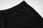 Black pants waistband with belt loops and stitched front seam