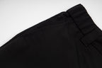 Black cargo shorts with stitched waistband and top button detail
