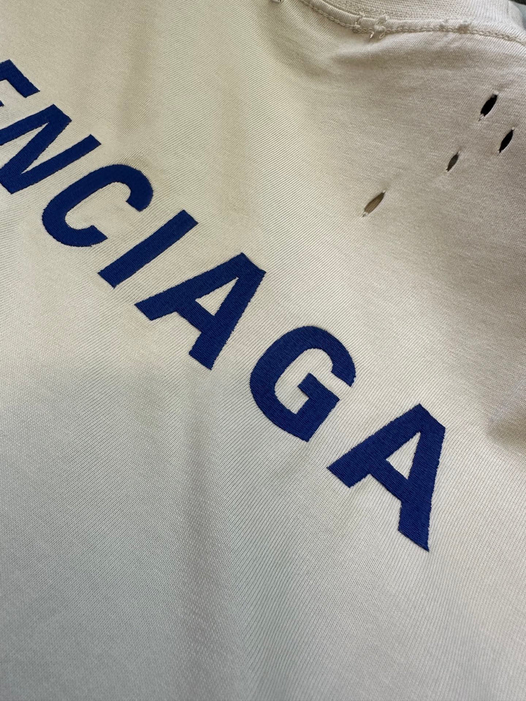 White T-shirt with blue BALENCIAGA lettering print