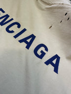 White T-shirt with blue BALENCIAGA lettering print