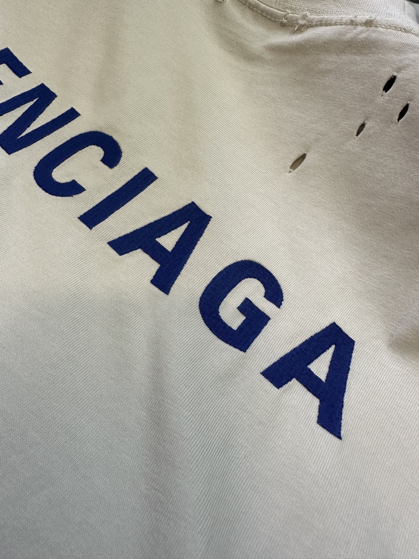 White T-shirt with blue BALENCIAGA lettering print
