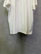 White crewneck T-shirt front lower view with straight hem and short sleeves