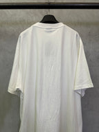 White crewneck T-shirt back view with short sleeves and straight hem
