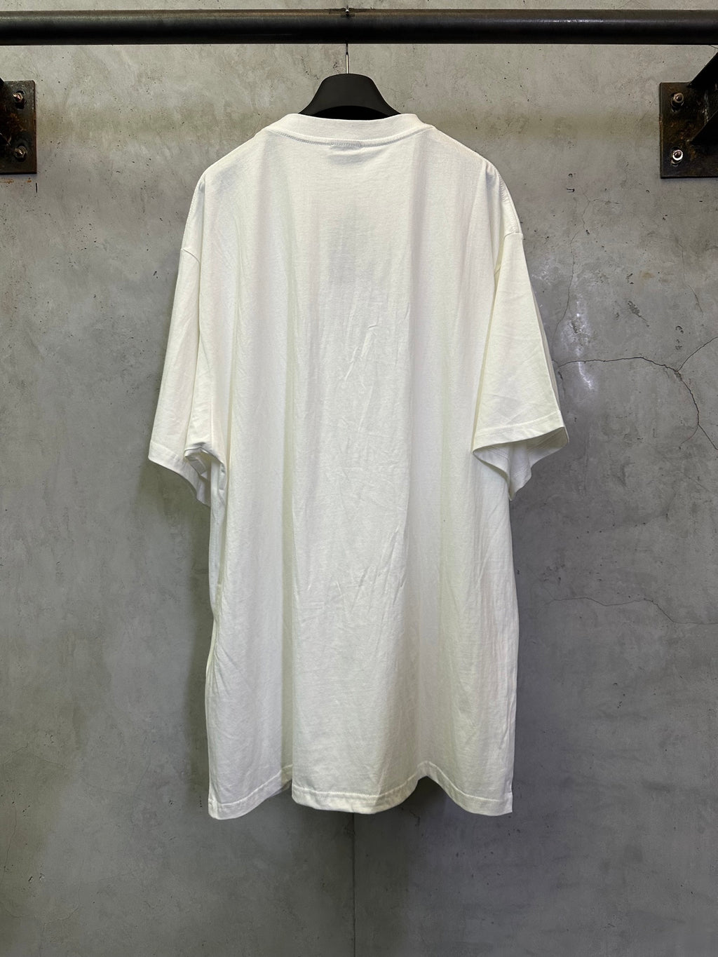 White crewneck T-shirt back view with short sleeves and straight hem