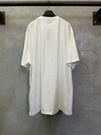 White crewneck T-shirt back view with short sleeves and straight hem