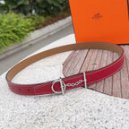 Hermes belt with burgundy leather strap, silver buckle and chain detail