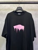 Balenciaga black crewneck T-shirt with pink graphic chest